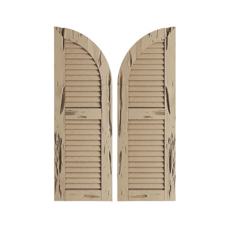 EKENA MILLWORK Pecky Cypress 2 Equal Louver w/Quarter Round Arch Top Faux Wood Shutters, 18"W x 38"H (20" Low Side) SHULVQ18X38PCPR